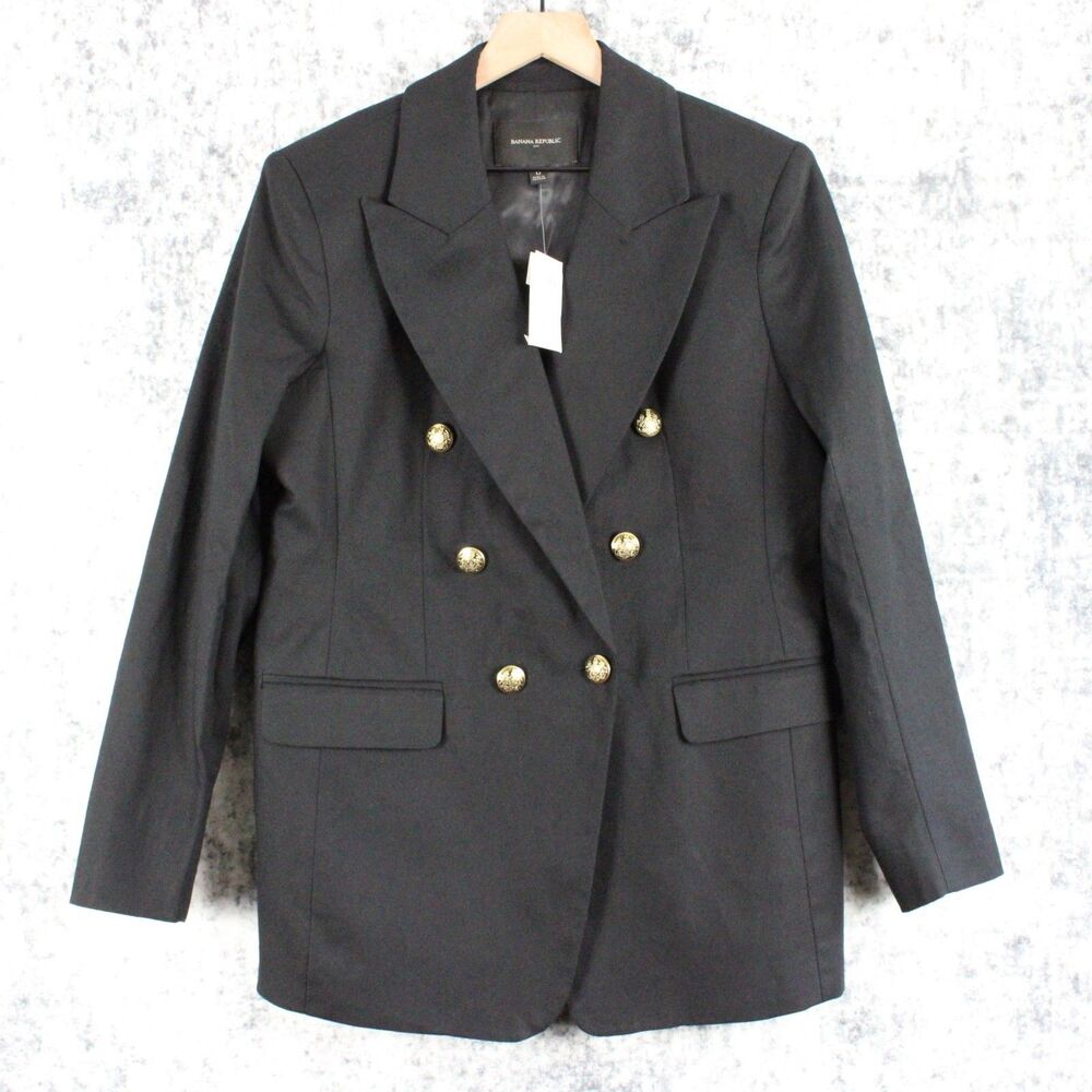 NWT Banana Republic Factory Size 12 ICON BLAZER DoubleBreasted Gold Button Black